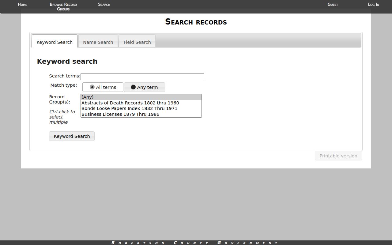 Robertson County court record Archives guest index