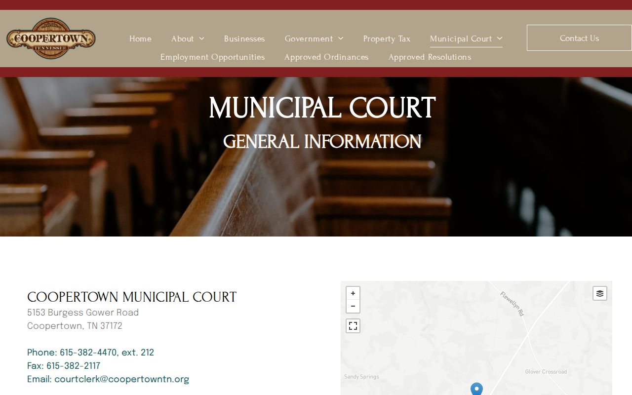 Coopertown Municipal Court venue hours judge and clerk information