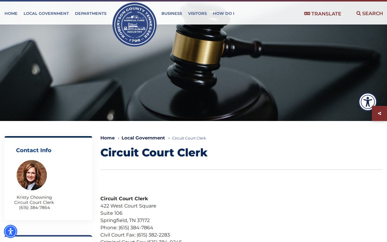 Robertson County traffic court records clerk divisions